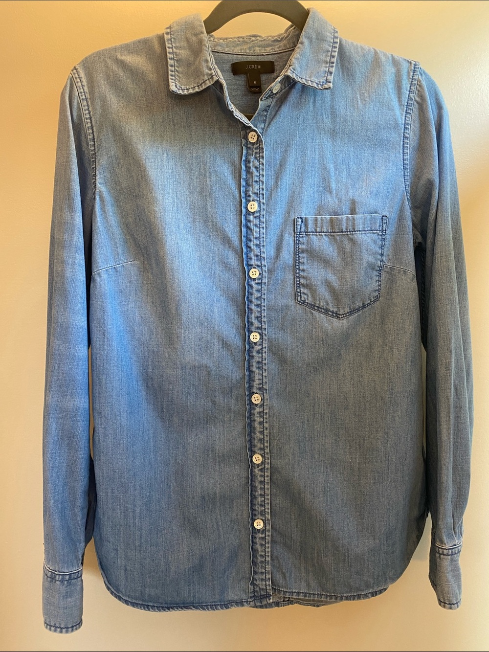 J. Crew Always Chambray Long Sleeve Button Down Collared Shirt Blue Size 6